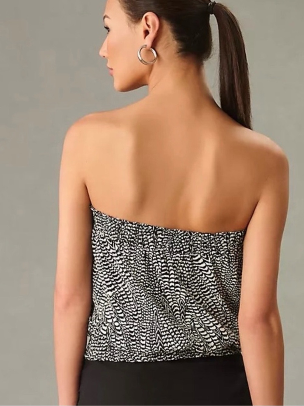 Anthropologie Black and White Strapless Print Top